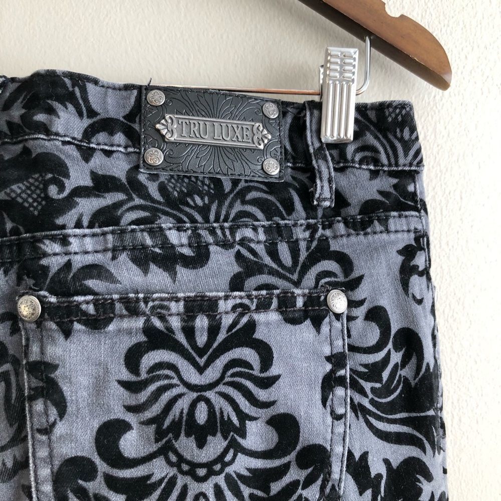 Tru Luxe Velvet Floral Skinny Jeans Women’s Size 8 Stretch Mid Rise Dark Grey - Picture 7 of 13